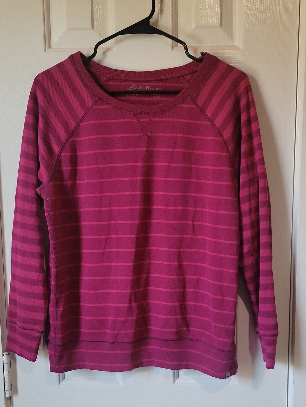 Eddie Bauer Magenta Striped Crewneck Sweater